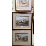 Lindsay Oliver: Three framed small watercolours, two depicting country villages, the other a rural