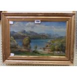 J. Thomson: a gilt framed oil on canvas, depicting a lake scene - signed and bearing Davis & Gray