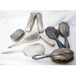 Various silver backed dressing table hand mirrors and brushes - various condition