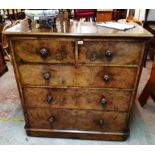 A 1.22m Victorian burr walnut veneered chest of two short and three long graduated drawers, set on