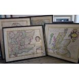 Five matching Hogarth framed reproduction coloured map prints, depicting various locations in