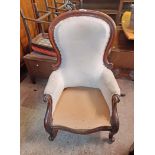 Two similar 19th Century mahogany part show frame spoon back drawing room armchairs, both for re-