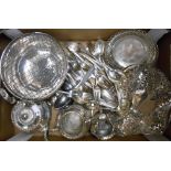 A quantity of silver plated items including three piece tea set, rose bowl, cake basket and assorted