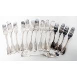 A quantity of antique and later silver forks including many fiddle pattern - various age, makers and