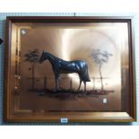 A polished wood framed Copper Wild Life (South Africa) study of a standing horse - signed Ncoyo