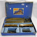 A vintage boxed Hornby Dublo Electric train Set with Sir Nigel Gresley loco, two carriages,