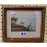 Richmond Markes: a small gilt framed watercolour, depicting an Eastern coastal scene with palm trees