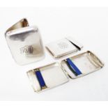 A silver cigarette case with engraved initials, another with flip-top and fold-out action and a