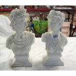 A pair of resin busts depicting Hera and Apollo