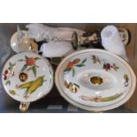 A crate containing assorted china and glass including Chinese crackle glaze vase Royal Worcester