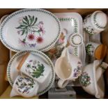 A box containing assorted Portmeirion Botanic Garden items including pestle and mortar, jugs, trays,