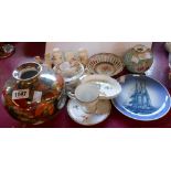 Assorted ceramic items including Bisto Aztec lustre vase, Royal Crown Derby Posies dish, Noritake