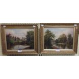 Miller Brown: a pair of gilt framed North Country river landscapes, depicting The Derwent near