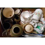 A box containing assorted ceramics including Crown Ducal Orange Tree pattern part tea set, etc.
