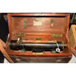 BOXED A.G.THORNTON, MANCHESTER THEODOLITE, length 36cm, in its original case with leather strap