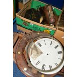 RESTORATION PROJECT DROP DIAL WALL CLOCK, with a box of EPNS and miscellaneous boxes, etc