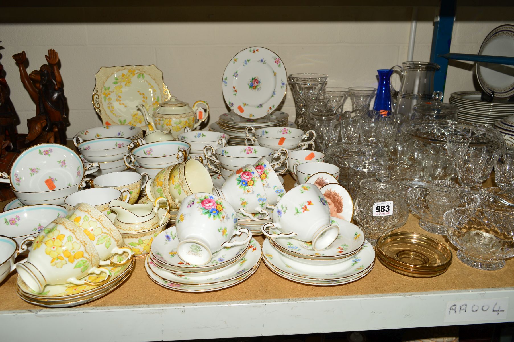 A GROUP OF CUT GLASS AND CHINA, including Webb cut glass bowl and biscuit barrel, unmarked cut glass