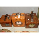 A QUANTITY OF ASSORTED PIGEON CLOCKS, Easy Way No 98762, with key in damaged wooden case, a Toulet