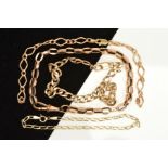 FOUR CHAIN LINK BRACELETS, to include a hollow curb link bracelet, a fancy curb link style bracelet,