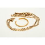 A 22CT GOLD BAND RING AND A 9CT GOLD CHAIN NECKLACE, BOTH AF, the plain band ring with 22ct