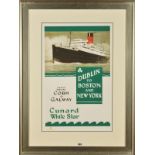 'DUBLIN TO BOSTON AND NEW YORK', a limited edition print 47/495 of a vintage travel poster, produced