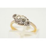 A FOUR STONE DIAMOND RING, designed as a diagonal row of two brilliant cut diamonds and two single