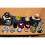 SIXTEEN VARIOUS GLASS PAPERWEIGHTS, to include Caithness 'Jubilee Floating Crown' limited edition