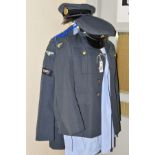 THREE WW2 ERA R.A.F. UNIFORM JACKETS, TROUSERS, SHIRTS, BELTS ETC, these include No.1 dress jackets,