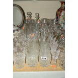 A COLLECTION OF CUT GLASS WINE GLASSES, whisky tumblers, brandy glasses, sherry glasses,