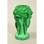 A CURT SCHLEVOGT GREEN MALACHITE GLASS VASE with six relief moulded nude female pictures,