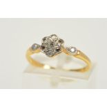 AN EARLY 20TH CENTURY 18CT GOLD DIAMOND CLUSTER RING, designed as a single cut diamond cluster