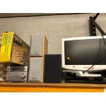 A SAMSUNG 19'' LCD TV together with a Panasonic DVD recorder, boxed bosch table top lathe, panasonic