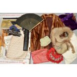 LADIES CLOTHING, ACCESSORIES AND FABRIC etc, to include a fox fur stole with feet, fur bolero,