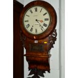 A VICTORIAN WALNUT AMERICAN DROP DIAL WALL CLOCK, marked H Little, Lancaster (winding key) (sd)