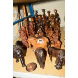 ASSORTED CARVED TREEN, including Chinese, native art animals, etc, mostly carved in hardwood, also