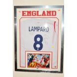 FRAMED AND SIGNED FRANK LAMPARD ENGLAND NO8 SHIRT, also in the frame is a colour action photo of