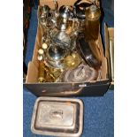 ONE BOX AND LOOSE OF METALWARE, including EPNS entree dish, Muffin dish and cover, coffee pot etc,