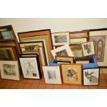 A QUANTITY OF PICTURES AND PRINTS ETC, to include watercolour paintings of stained glass windows