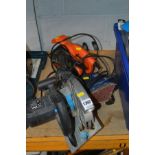 A POWERBASE PSC185V 1220W CIRCULAR SAW, Black and Decker sander and Macallister palm sander (3)