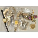A SELECTION OF JEWELLERY, to include silver and white metal jewellery, an ingot pendant, a marcasite