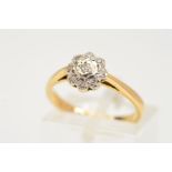 AN 18CT GOLD DIAMOND CLUSTER RING, designed as a cluster of single cut diamonds, estimated total