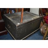 AN EARLY 20TH CENTURY STAINED PINE TOOL CHEST on casters