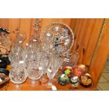 A COLLECTION OF GLASSWARE, including Royal Doulton cut glass brandy glasses, wine glasses,