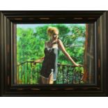 FABIAN PEREZ (ARGENTINIAN 1967) 'SALLY IN THE SUN' a limited edition print of a lady on a balcony