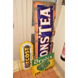 A LYONS TEA ENAMEL ADVERTISING SIGN, white lettering with orange border on blue background with