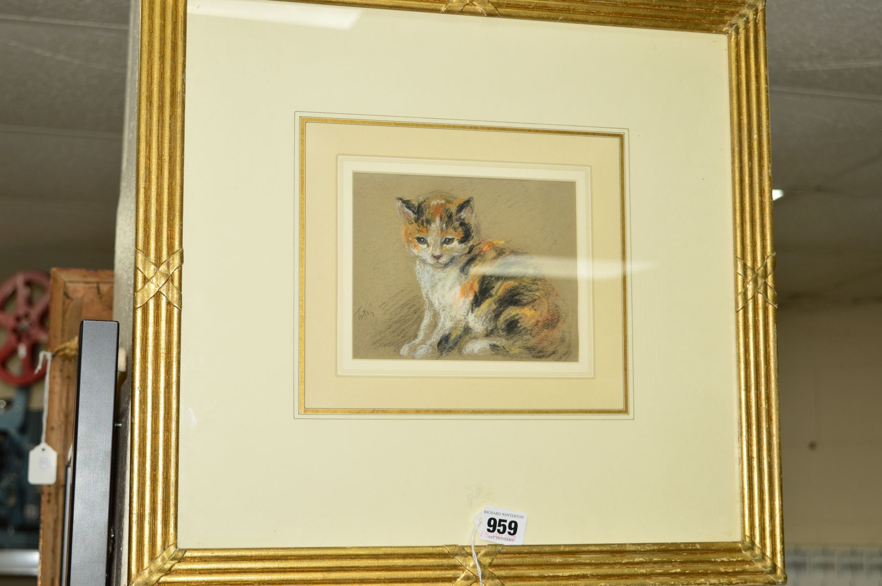 ATTRIBUTED TO LUCY DAWSON (1867-1958), 'Totsy', a pastel study of a cat, titled lower left, mounted,