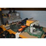 A TOLENDO TKZ-205 COMPOUND MITRE SAW together with a tile cutter, pro tiler measure 'N' cut, metal