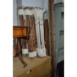 A QUANTITY OF MAHOGANY/PINE STAIR BANNISTERS, including rails and spindles