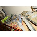 A COLLECTION OF ASSORTED PLASTIC KIT BUILT SHIPS AND MILITARY AIRCRAFT etc, assorted models and