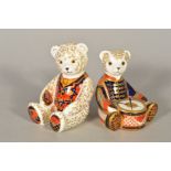 TWO ROYAL CROWN DERBY PAPERWEIGHTS, 'Debonair Bear' and 'Drummer Bear', both with gold stoppers (2)